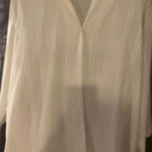 Cream 3/4 Sleeve Notched Collar Button Down Shirt